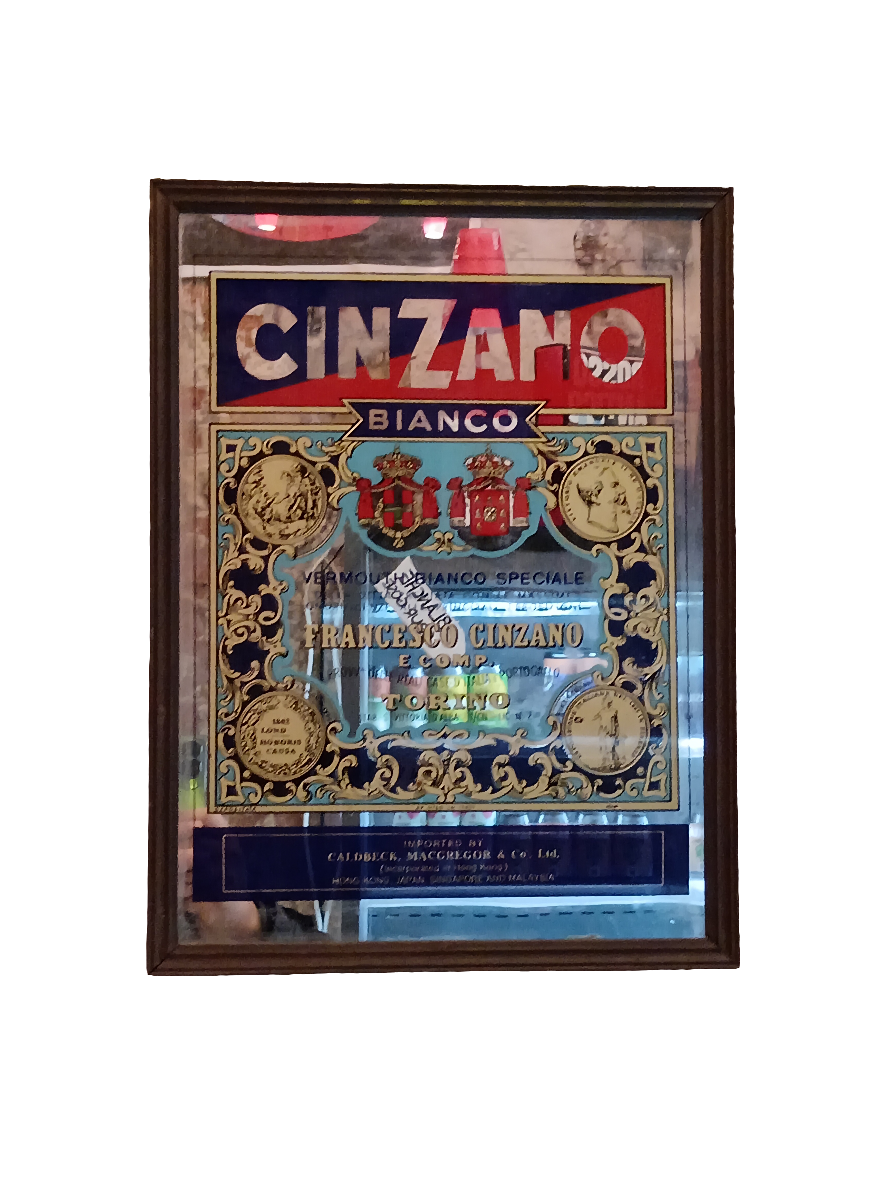 Vetrofania pubblicitaria vintage Cinzano bianco