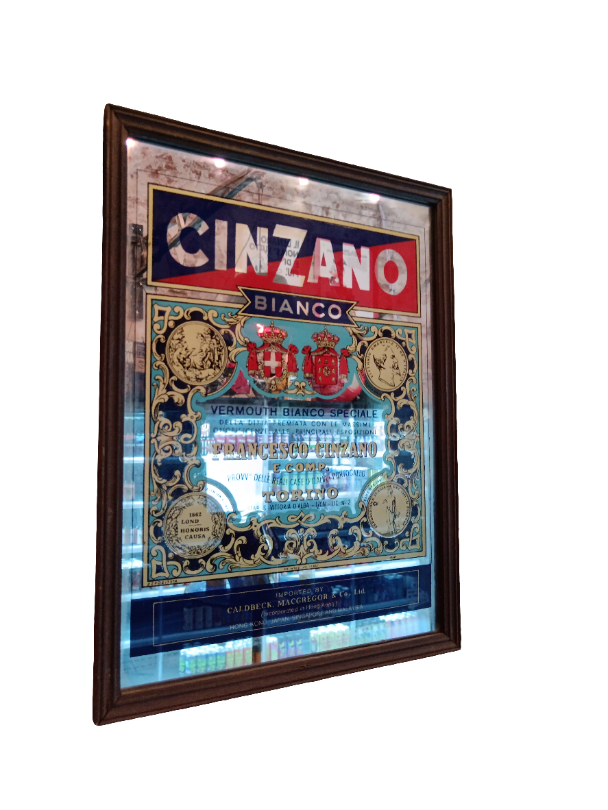 Vetrofania pubblicitaria vintage Cinzano bianco
